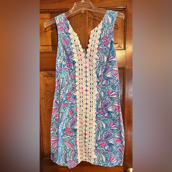 Lilly Pulitzer Target 20th Anniversary My Fans Shift Dress Blue Pink Crochet - Picture 4 of 7